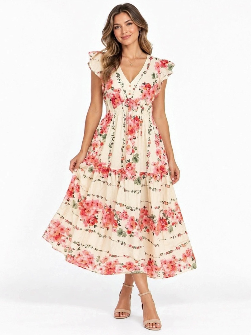 Taylor NWOT PTP 22 Women's Cap Sleeve V-Neck Floral Fit and Flare Dress